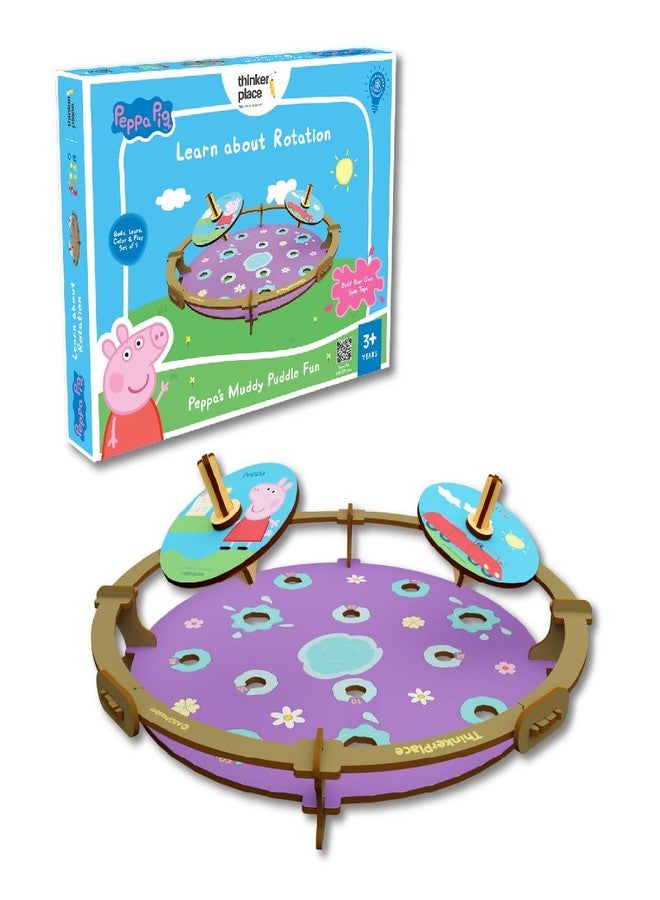 ThinkerPlace Peppa Pig DIY Muddy Puddle Spin Tops Game | Build, Color & Play with Peppa Pig Spin Tops | Stem Educational Toy for Kids Age 3, 4, 5+ Years | Science & Learning Toy, Multicolor - Image 1